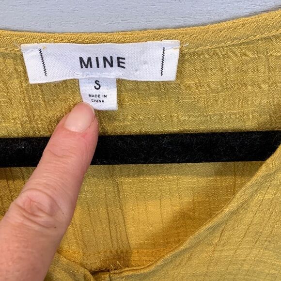 Mine Mustard Button-Front Blouse gauze lace front tie small - Picture 2 of 7